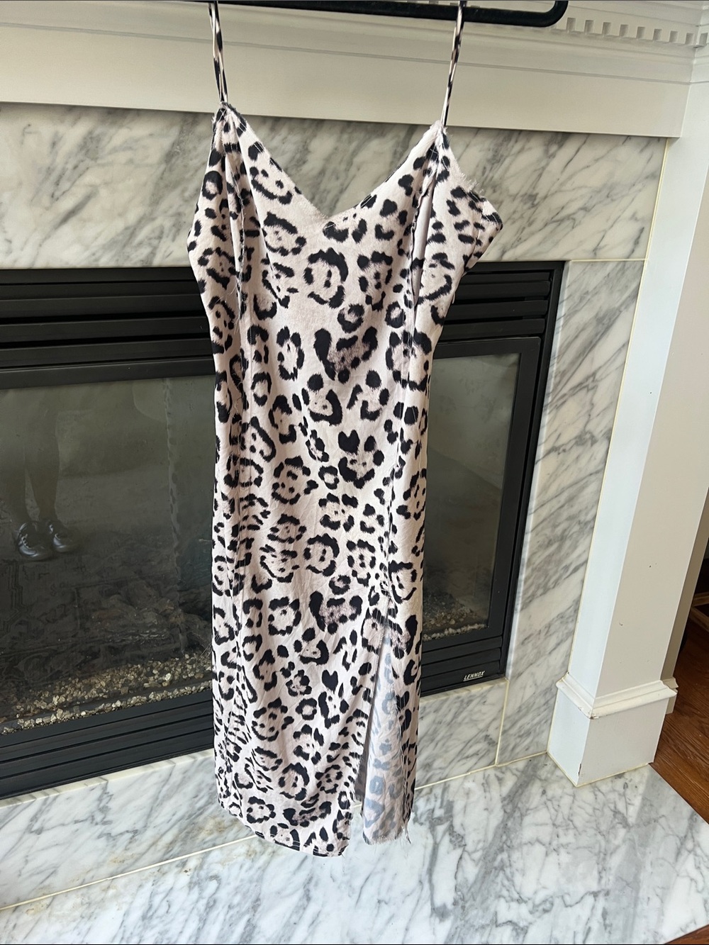 Baja East Neutral Leopard Print Slip Midi Dress